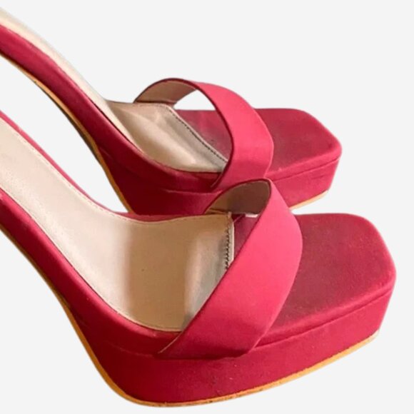 98. Glaze Bold Red Ankle Strap Heels — Women’s Statement Shoes in Size 9 - Picture 3 of 5